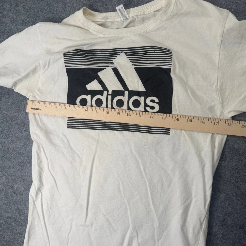 Adidas T-Shirt Cream Black M Cotton Blend Logo Graphic Tee Unisex